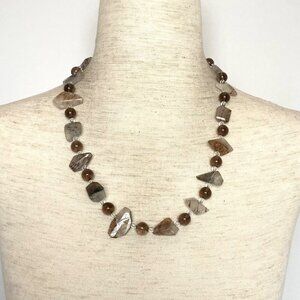 Sterling Silver 925 Tourmalated Rutilated Smoky Quartz Beaded Station Necklace